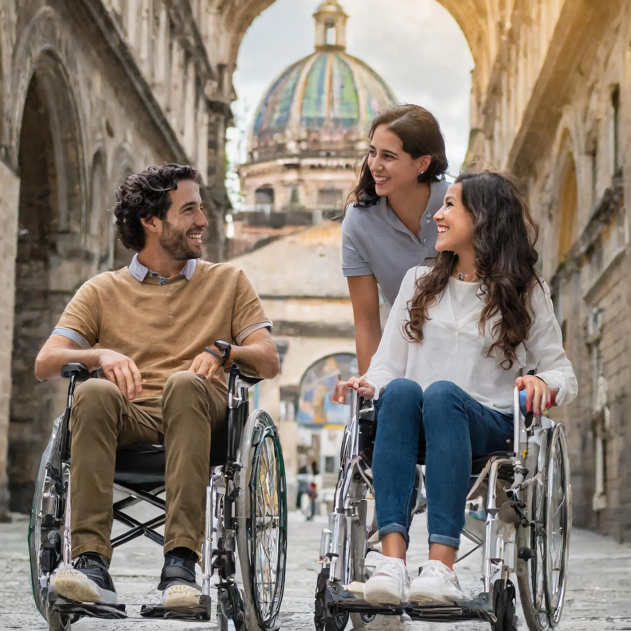 persone felici in sedie a rotelle discutono sul bonus barriere architettoniche